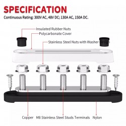 ΤΕΡΜΑΤΙΚΟ ΜΠΛΟΚ ΥΨΗΛΩΝ ΡΕΥΜΑΤΩΝ BUS BAR 150A M8 (5/16")x5 ΚΟΚΚΙΝΟ/ΜΑΥΡΟ (ΣΕΤ)