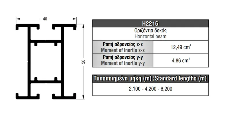ΠΡΟΦΙΛ (ΡΑΓΑ) ΑΛΟΥΜΙΝΙΟΥ ALUMIL H2216 ΠΑΧΟΥΣ 50x40mm ΜΗΚΟΥΣ 2,4m
